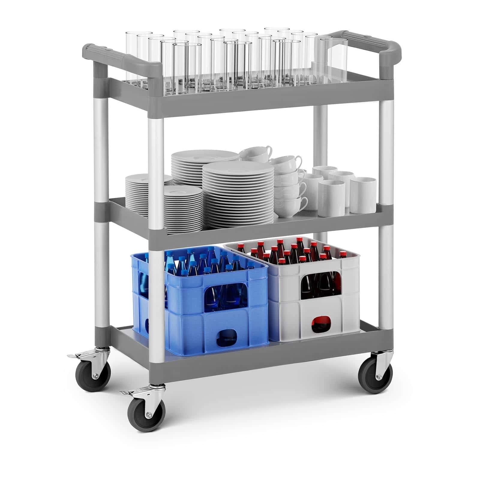 Royal Catering Chariot De Service Plastique Roulant Desserte Table Roulante Vaisselle Restaurant Hôtel RCSW-3P2 (3 Plateaux, Max. 60 kg, roulettes Pivotantes, Aluminium/Plastique)