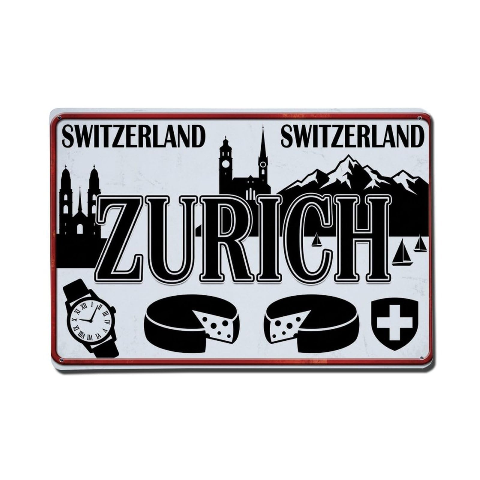 Xanthor Style Vintage Travel Zurich Switzerland Mountain Lake Metal Tin Sign