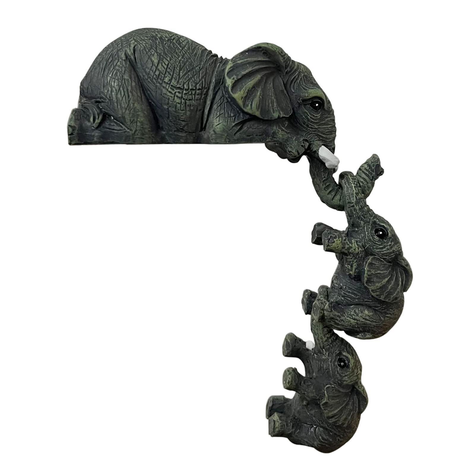 Elephant Sitter Figurines - Set of 3 Resin Elephant Sitter Mother and Two Babies Hanging Off The Shelf Statue Door Sitter Door Corner Decor Elephant Lovers Gifts Mom Gifts (1-Multicolor, One Size)