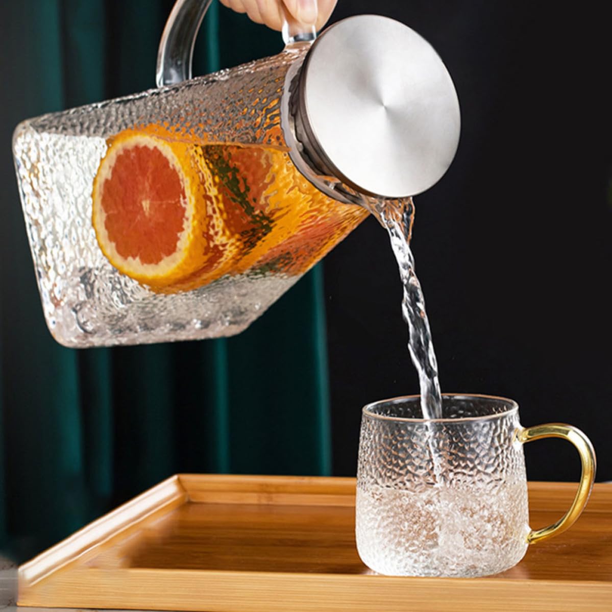 Garneck Jarra de Vidrio con Tapa Portátil de 1.8l para Agua Fría, Diseño Resistente y Elegante Adecuado Hogar y Bebidas Refrescantes
