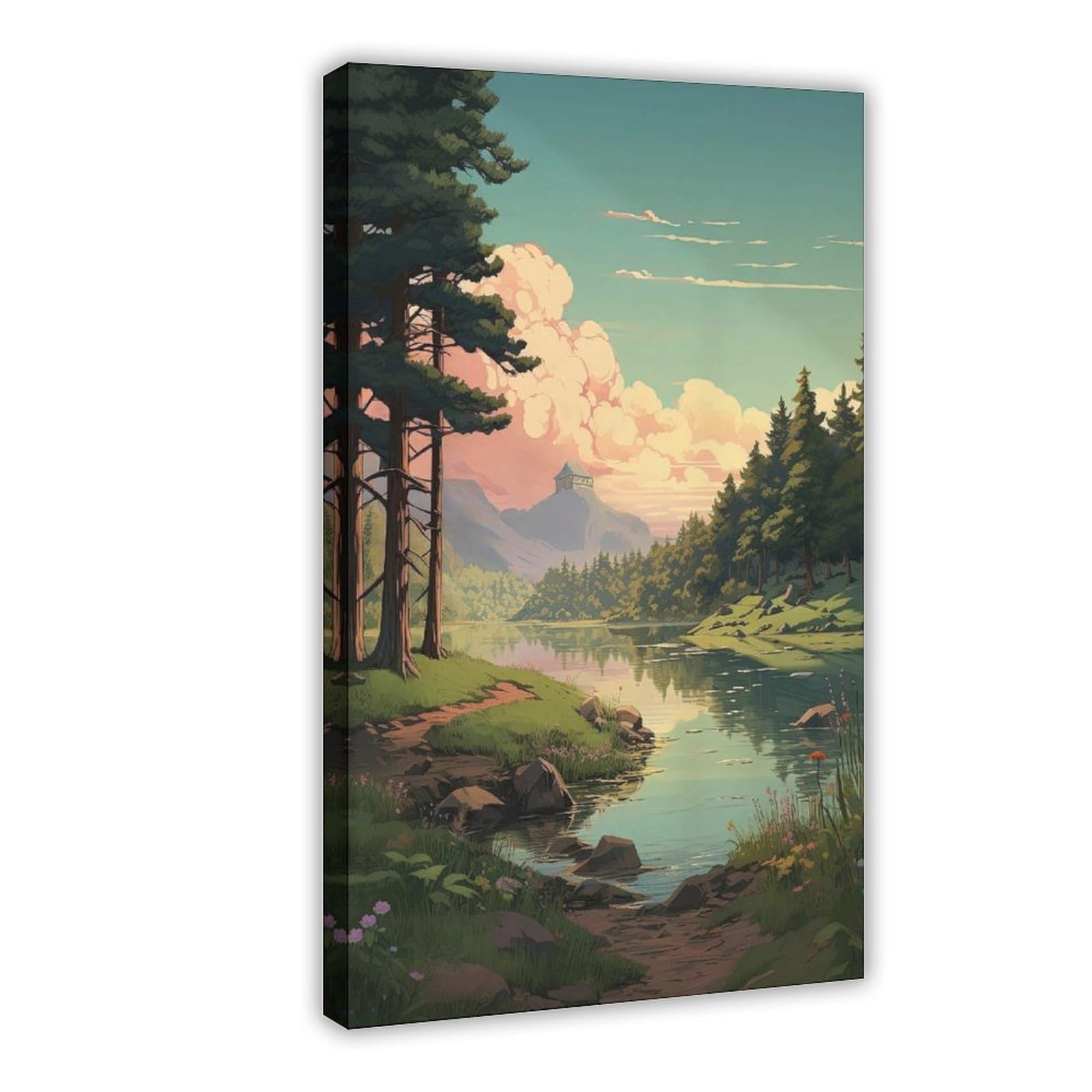 Bareronor Forest And Lake Scene Canvas Poster for Dorm Room Decor Gift