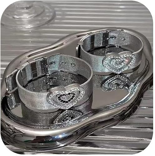 Zinzin 2 Pcs Stainless Steel Mesh Bracelet, Silver Heart Wide Belt Buckle Wristb