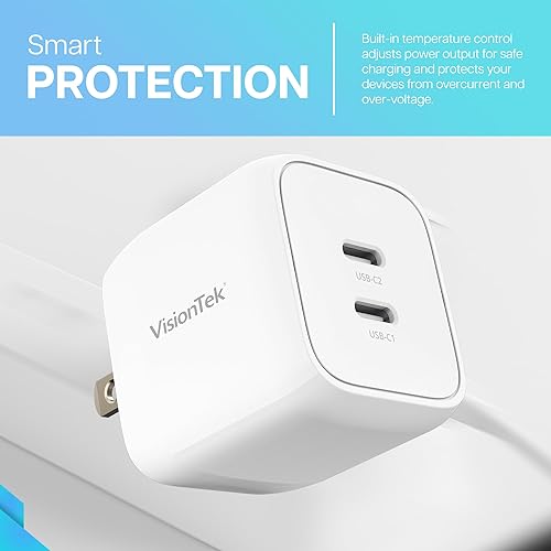 Miniatura 4 de VisionTek Adaptador de corriente GaN II de 35 W, doble puerto, 2 puertos USB-C, compatible con iPad, iPhone, Galaxy, Steam Deck, tabletas, Pixel y