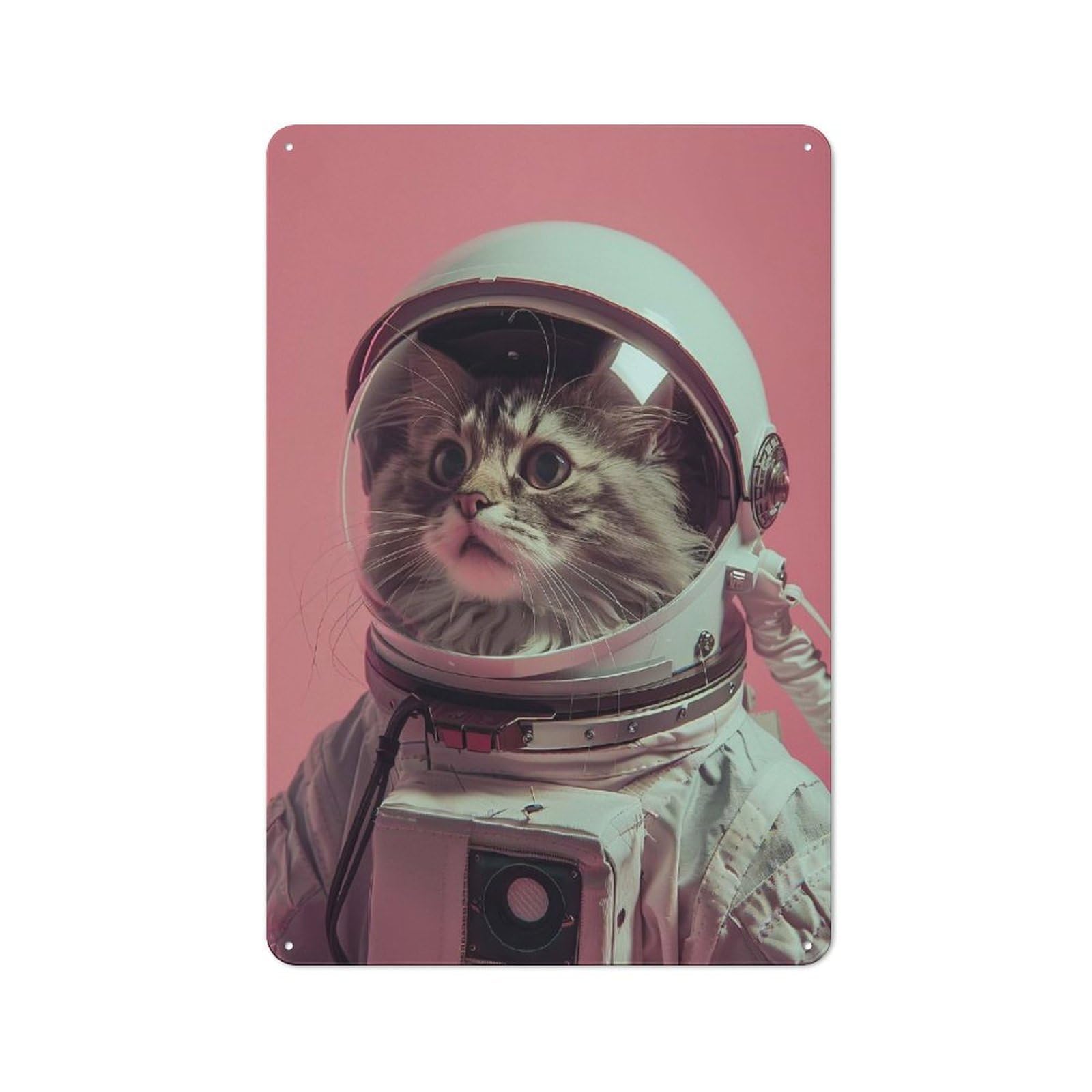 Junmoney Style-2 Metal Wall Sign 30X20cm Featuring Maine Coon Astronaut For Café Or Home Bar, For Collectors Decorating Cafés And Home Bars