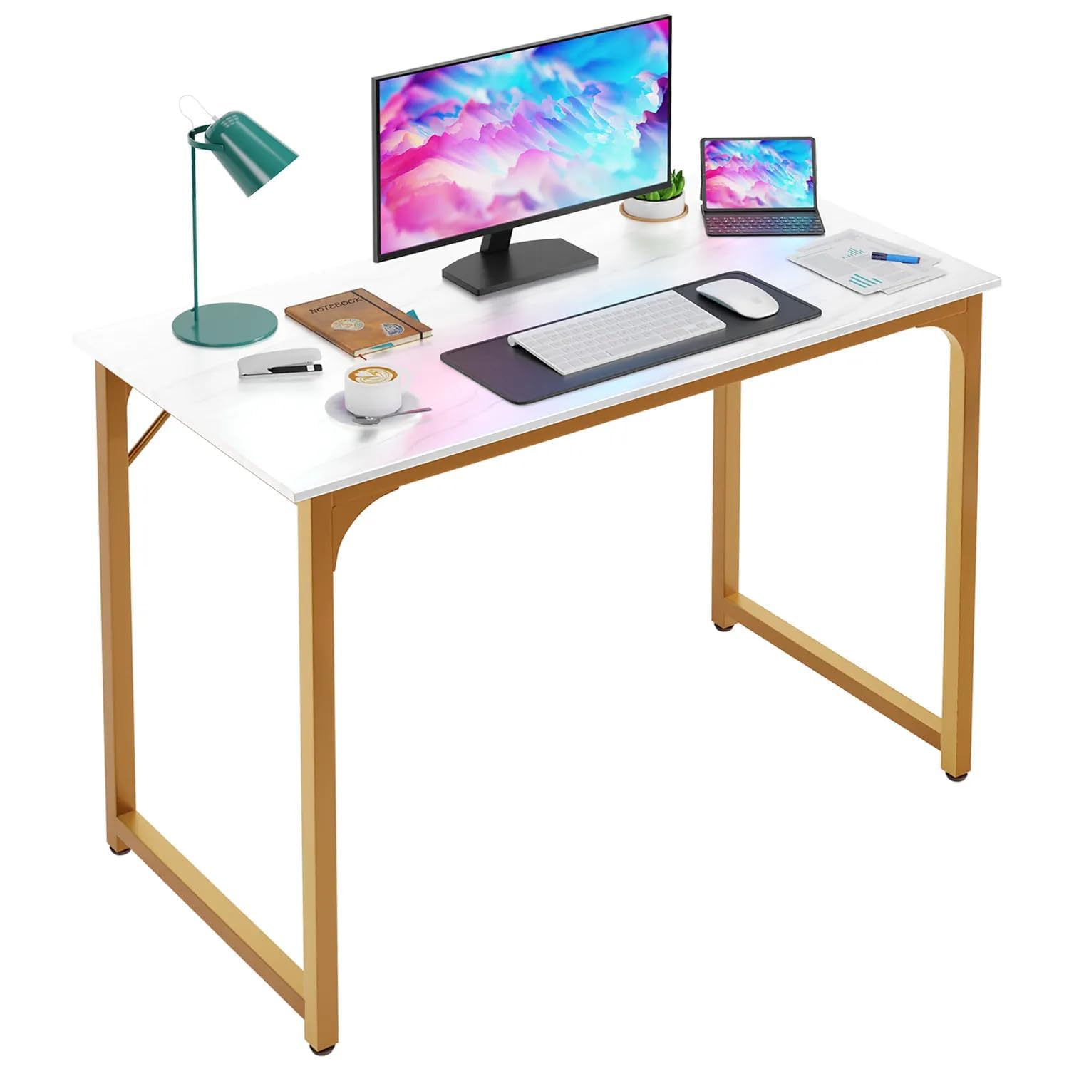 PIKAQTOP 39 inches Computer Desk Modern Writing Desk Simple Study Table Industrial Office Desk Sturdy Laptop Table for