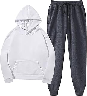 YHEGHT Conjunto masculino de 2 peças, conjunto de moletom casual de outono de manga comprida, conjunto esportivo de corrida roupas de outono, Branco, XG