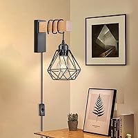 Vista 7 de Juego de 2 apliques de pared enchufables, luces de pared de granja con cable de enchufe, lámpara de pared rústica negra para dormitorio, mesita
