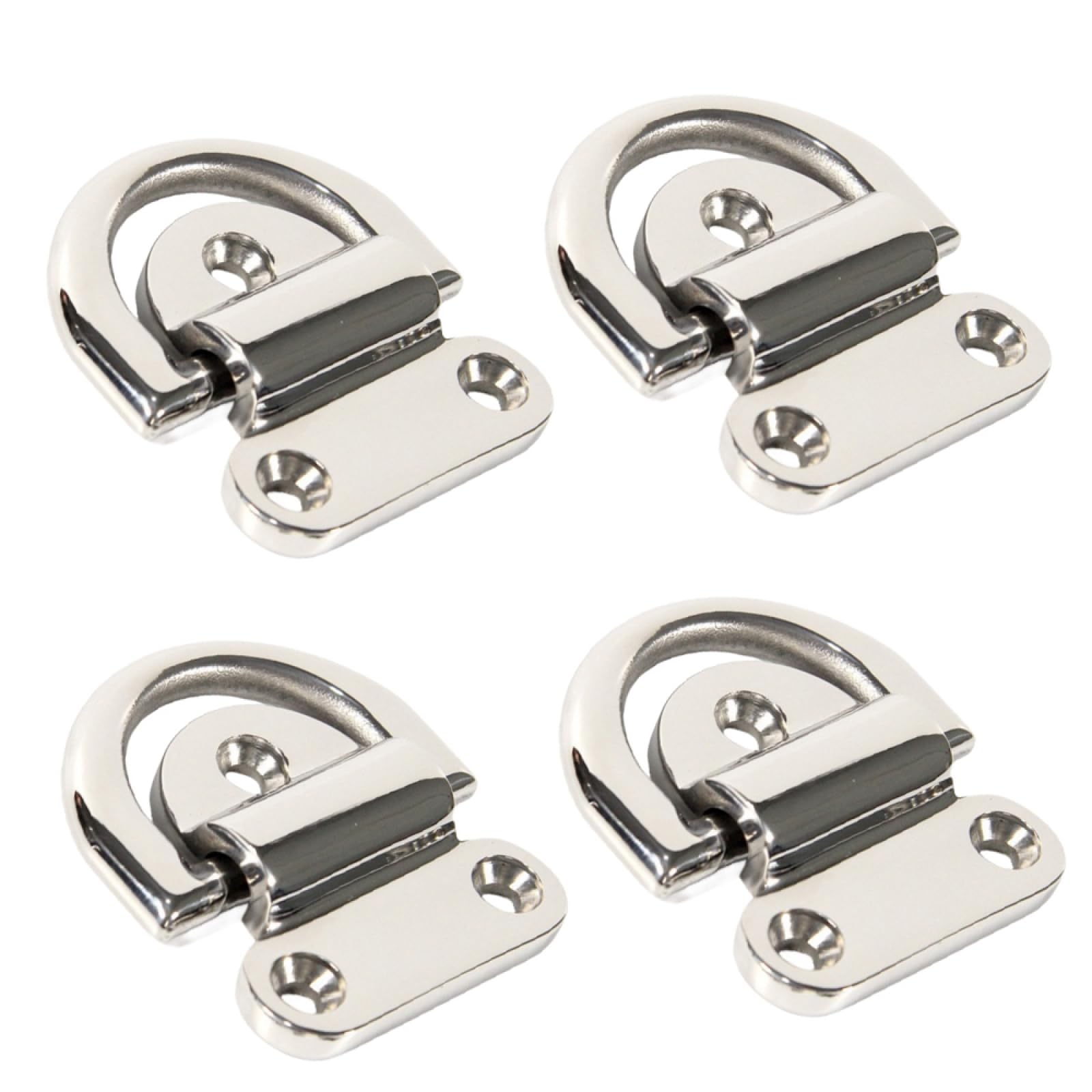 4Pcs 316 Stainless Steel Folding Pad Eye Deck D Ring Anchor Fasterner with Screws for Boat Yacht Surface Mount (6mm)