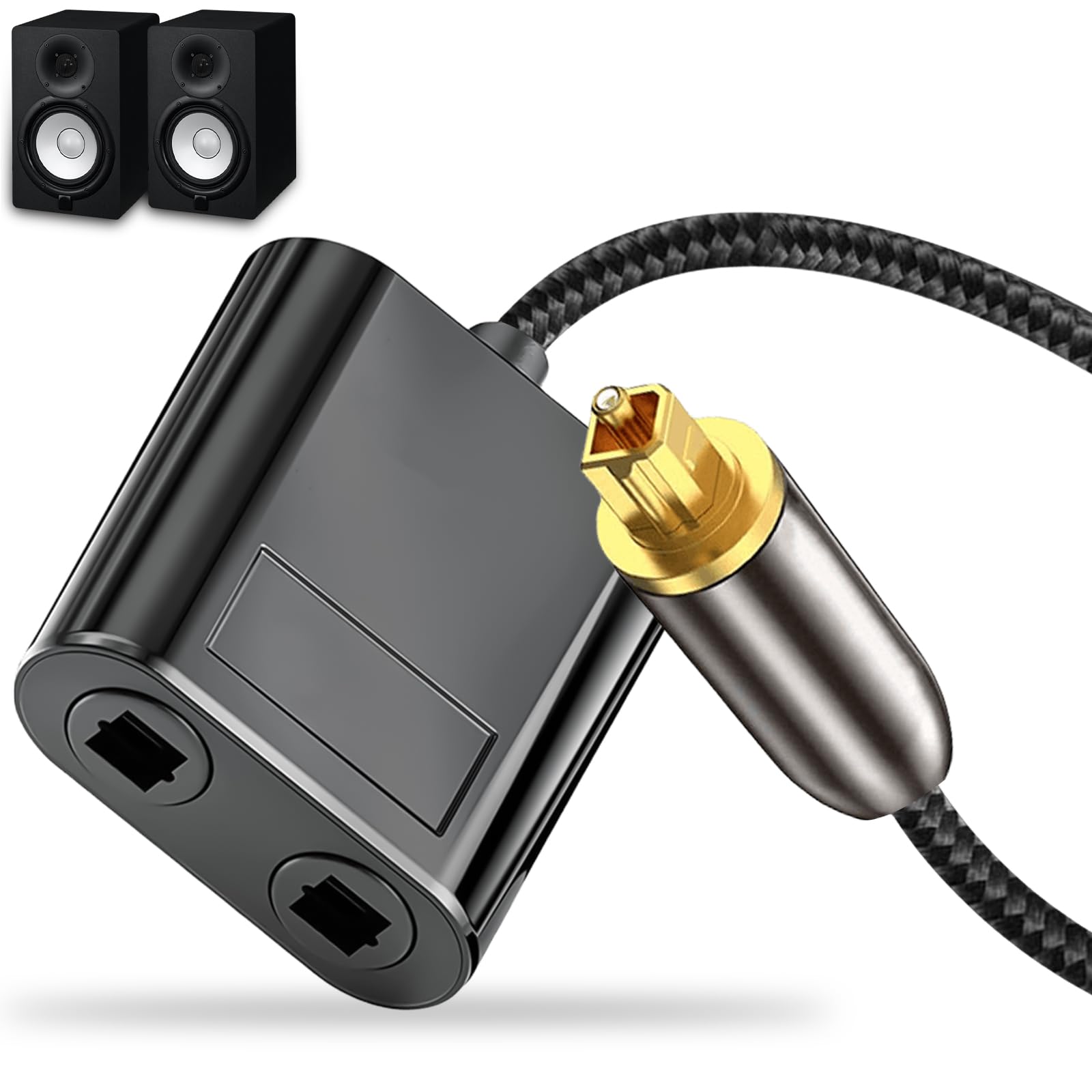RAWAUX Toslink Splitter 1 in 2 Out Optischer Splitter Digital Audio Optisches Kabel Verteiler Optical Audio SPDIF Verteiler Optisches Audiokabel Adapter für TV, DVD, Verstärker, Soundbar (Schwarz