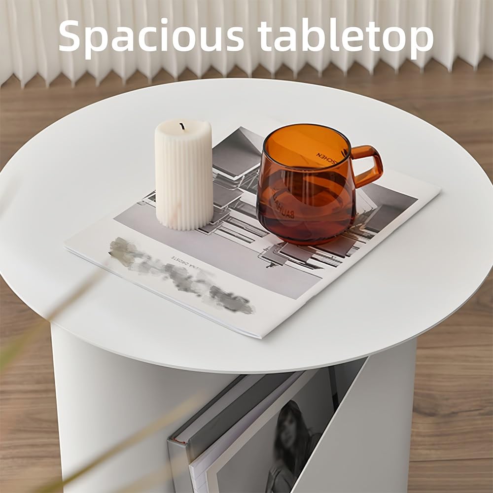 Metal Round Side Table, Creative Mini Coffee Table with Open Storage, Versatile Decorative Table for Bedroom, Living Room, Study, Office, and Guest Room(White)