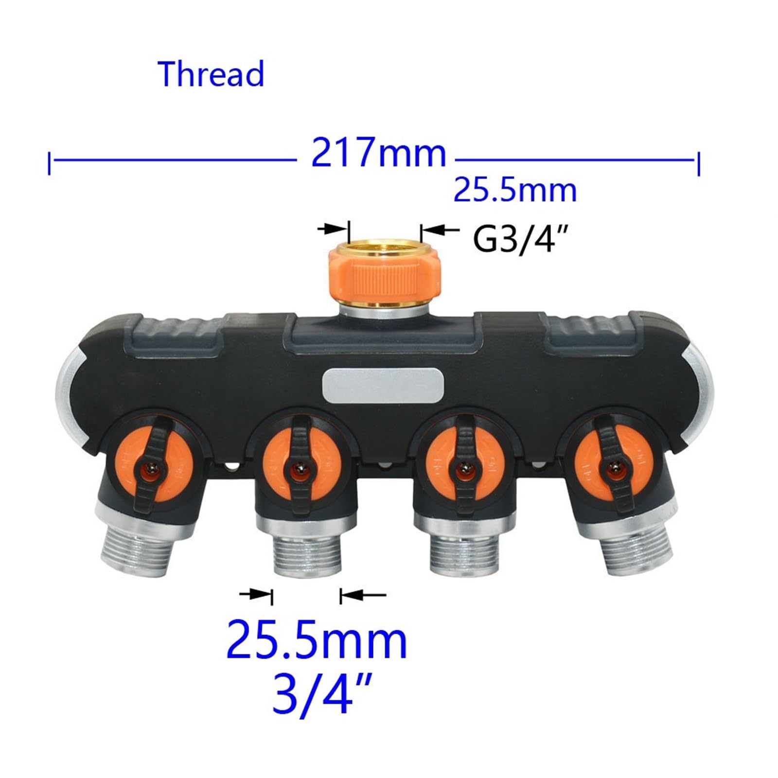 Sdoppiatore per tubo da giardino in ottone da 3/4", connettore a Y a 4 vie per rubinetto esterno, distributore di irrigazione, durevole e resistente alle intemperie, ideale per sistema di irrigazione