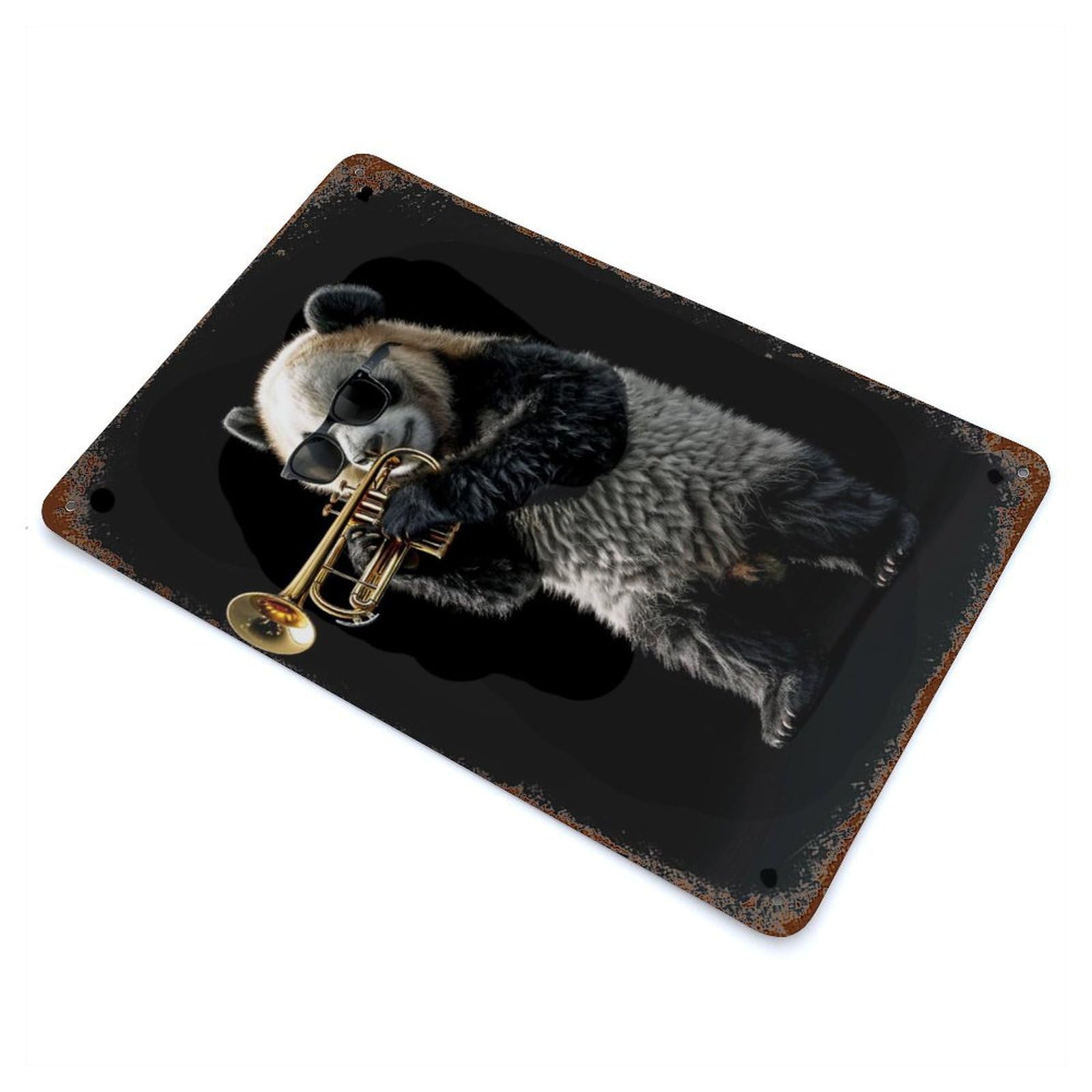 Panda Trumpet Rustic Tin Plaque 11.8"x7.9", Novelty Wall Decor for Garage, Pub Or Kitchen