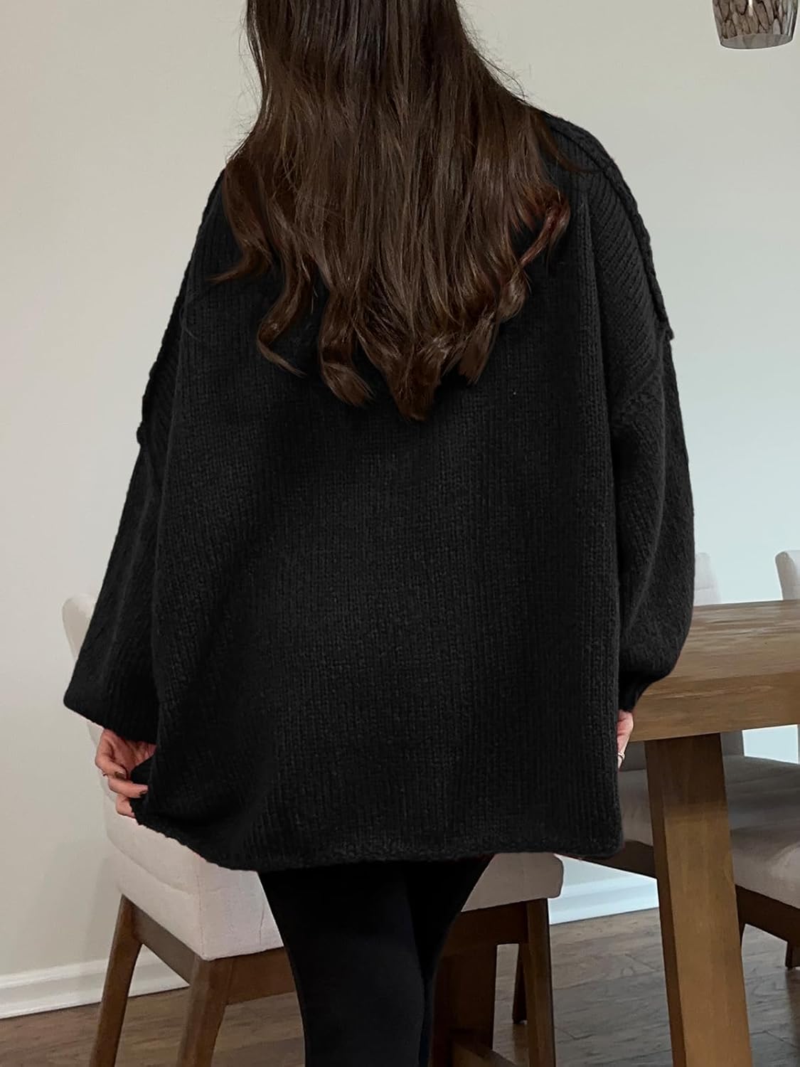 Saodimallsu Womens Oversized Sweater Chunky Crew Neck Long Lantern Sleeve Knit Fall Trendy Tunic Sweaters Top - Image 5