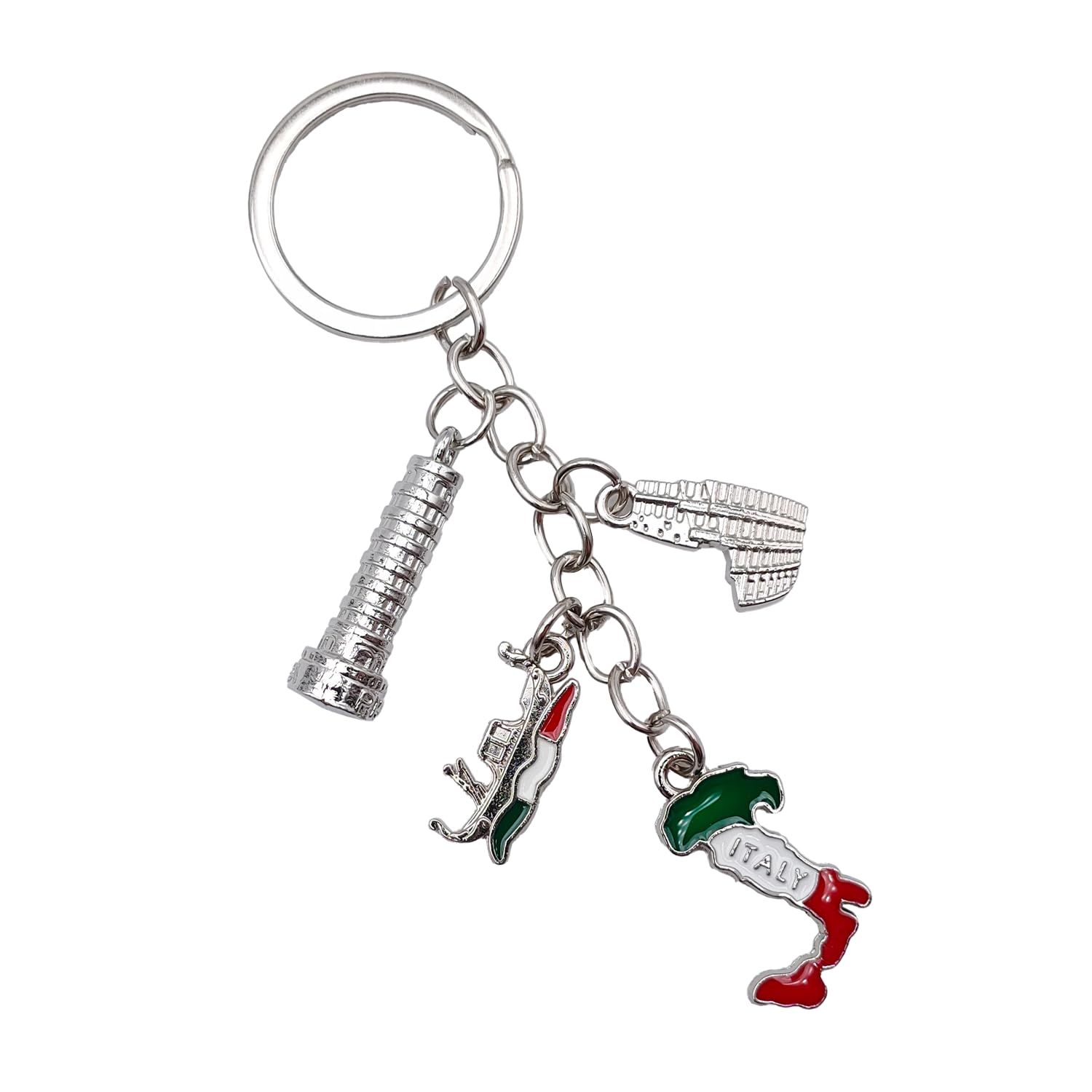 Leddy Living Unisex Multi-Coloured Italianità Keyring With Tower Of Pisa, Colosseum, Venice Gondola And Italian Flag Boot - Gift Idea For Car, Home, Travel And Lovers Of Italy, 11,5 Cm