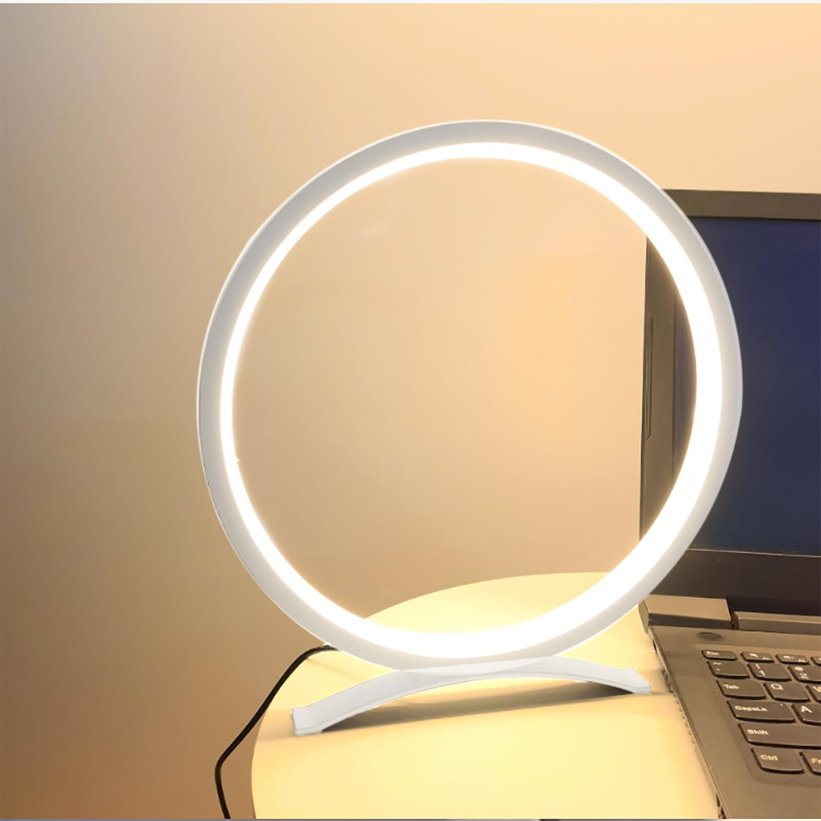 Desk Lamp Metal Circle Ring Table Lamps Bedside Lamp for Nightstand LED Warm Light for Bedroom Living Room