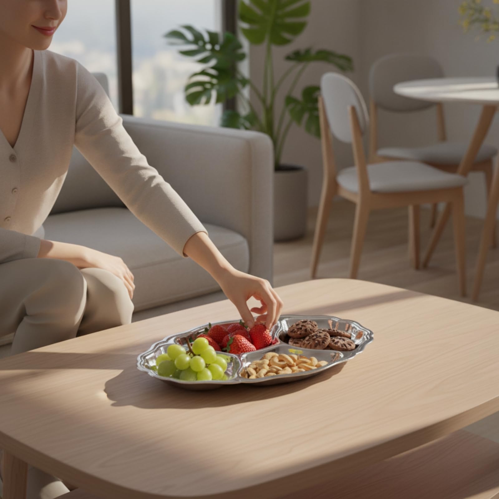 predolo Antipastiera in Acciaio Inox Vassoio Snack con Scomparti Lucido a Specchio Vassoio con Scomparti per Aperitivo, Tavolo da Pranzo