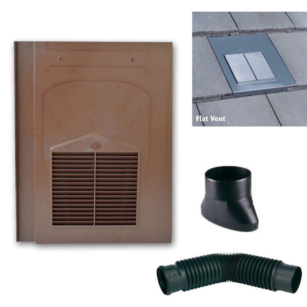 Klober Brown Roof Tile Vent - Flat Tile Vents With 100Mm Flexi Pipe & Adaptor - Compatible With Sandtoft Calderdale, Russell Grampian, Redland Mini Stonewold & Marley Modern Tiles