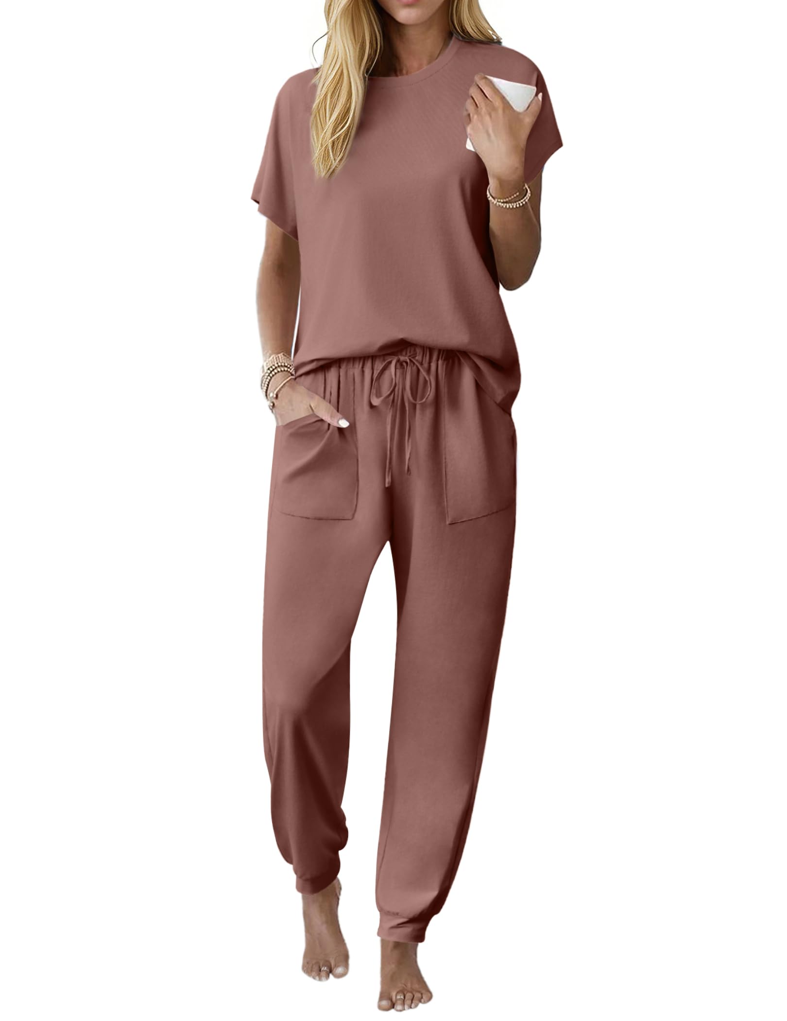 Ekouaer Womens Pajama Sets 100% Cotton Pjs 2 Piece Jogger Pants Lounge Sets