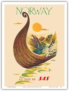 Norway - Fly There Via SAS Scandinavian Airlines System - Vintage Airline Travel Poster by Knut Yran c.1957 - Master Art Print (Unframed) 9in x 12in