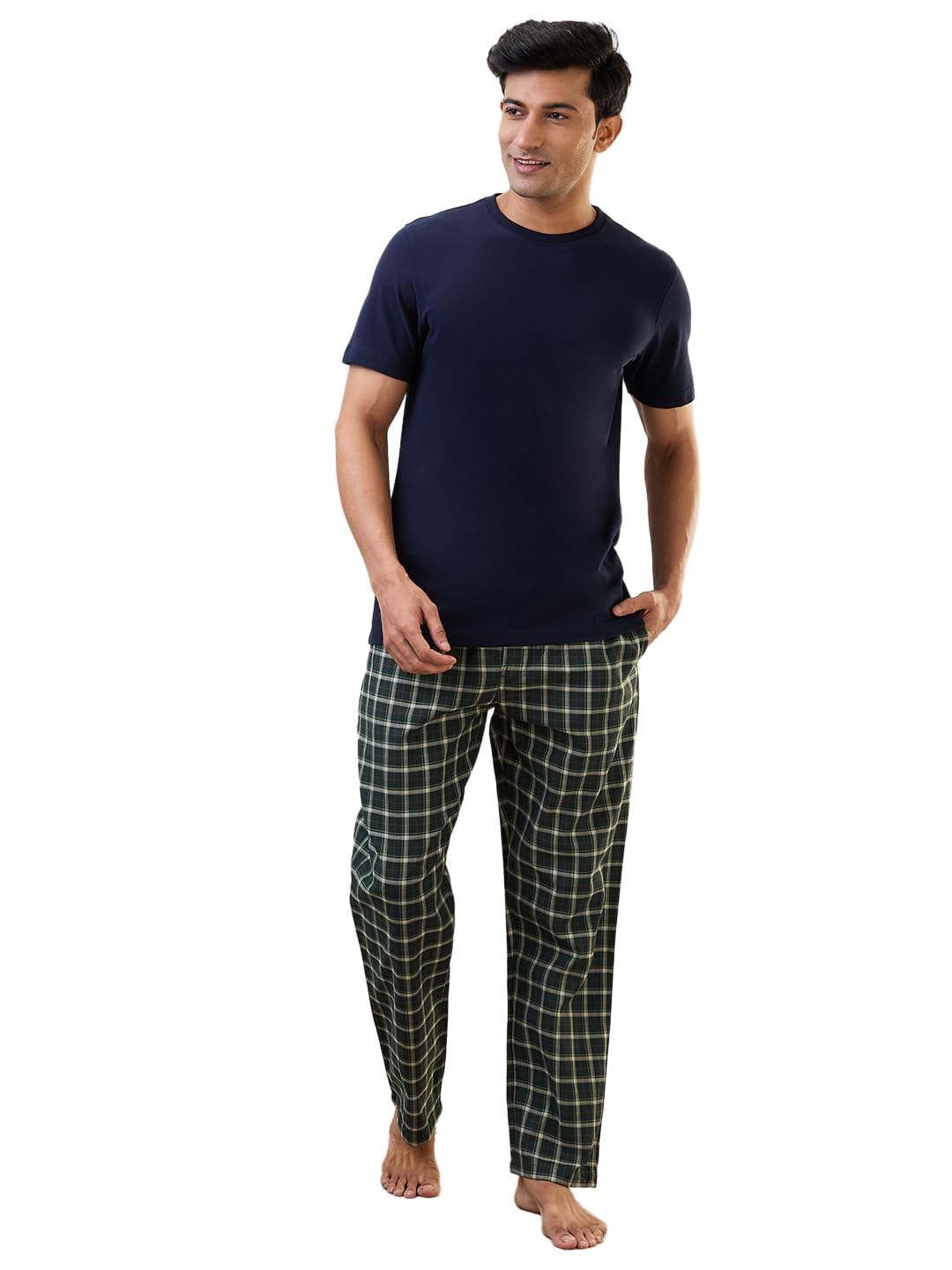 raymond SleepZ Men Regular Fit Checks Pattern Pure Cotton Pyjama-picture-23