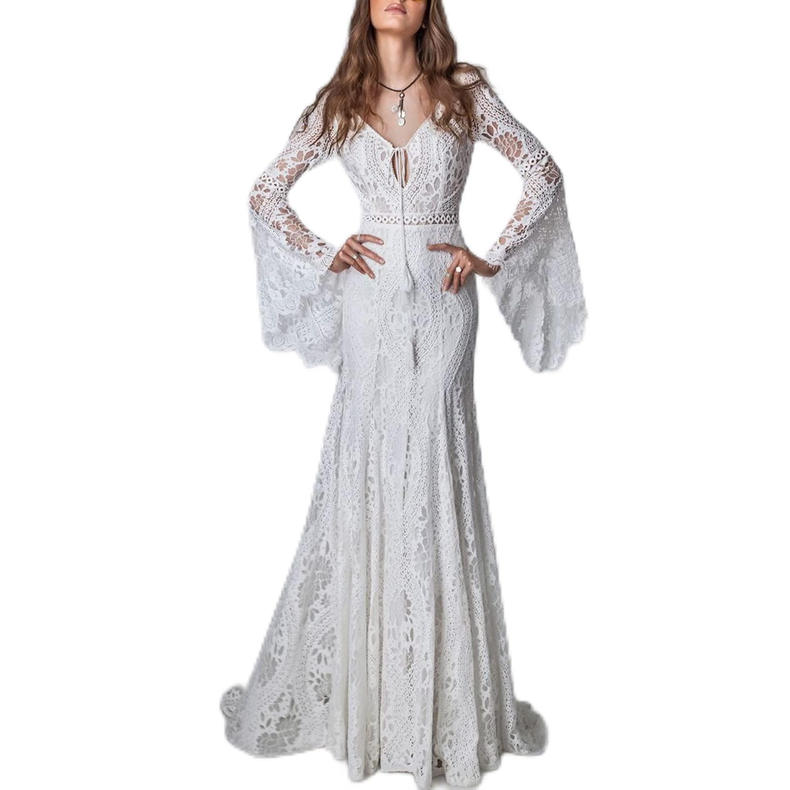 Stillluxury Abito Da Sposa Chiffon E Pizzo - Vita Impero, Manica Lunga, Taglie 6-30 - Foto 8