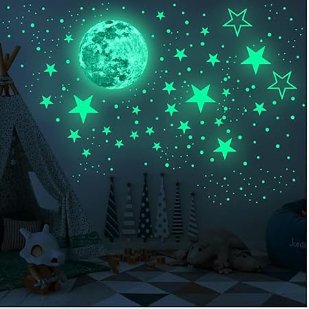 Amazon Co Jp Umely ウォールステッカー 宇宙 夜光 夜光シール 夜空 シール 星 Diy 蓄光 プラネタリウム天井 インテリア 壁紙 月 ブルー 子供部屋 男の子 1セット ホーム キッチン