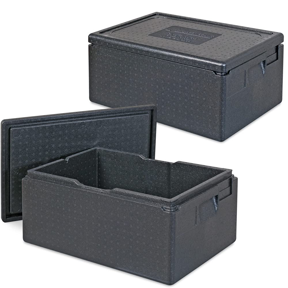 Lot de 2 boîtes isothermes GN1/1 m avec couvercle - Dimensions : 600 x 400 x 280 mm - Anthracite - Capacité : 39 l - Poids : 0,90 kg