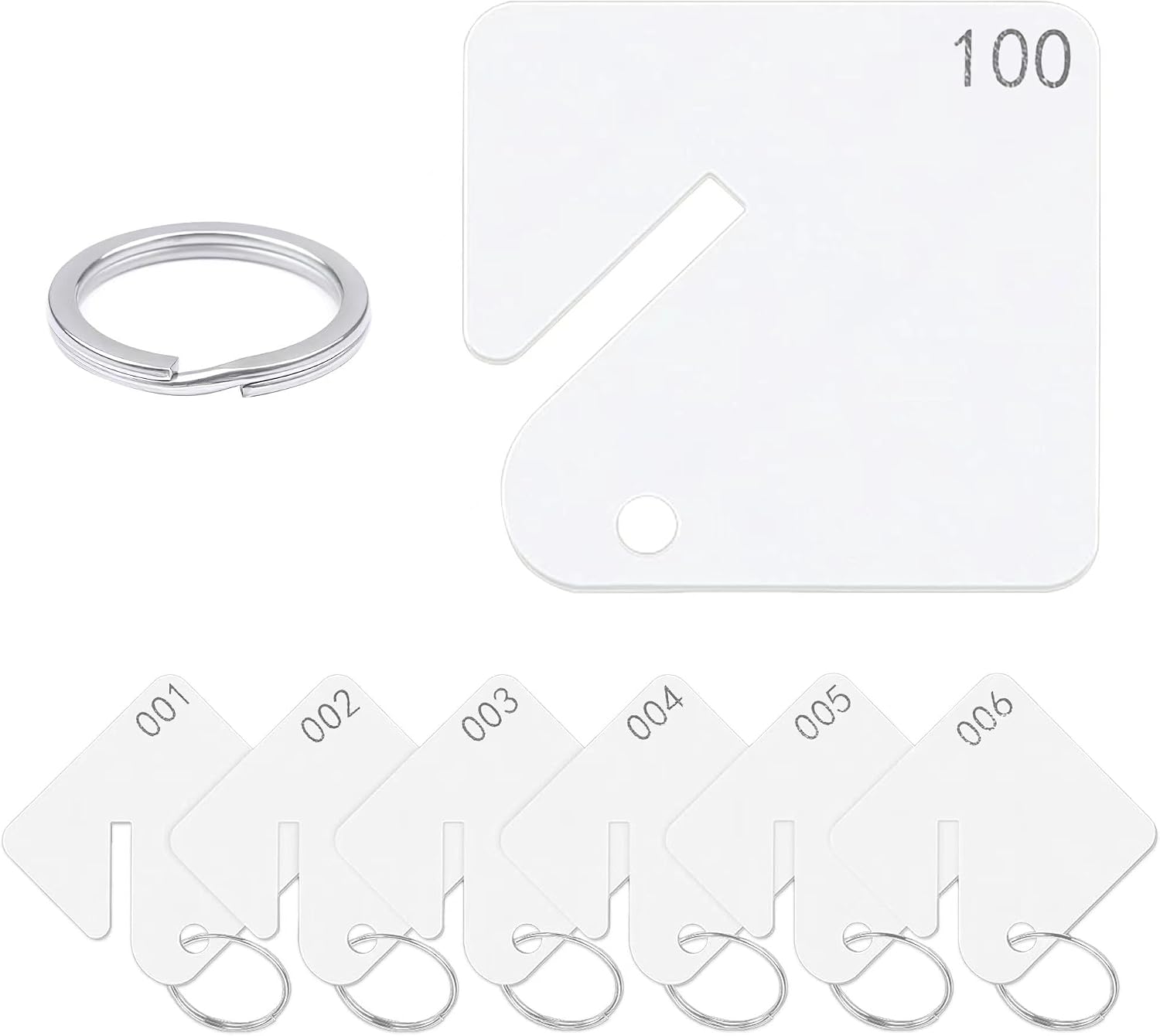 Audvln 100 White Plastic Slotted Key Tags Numbered 1-100, 1.5 Inch Durable Hangers for Key Cabinets, Lockers, Garages & Offices