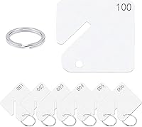 Audvln 100 White Plastic Slotted Key Tags Numbered 1-100, 1.5 Inch Durable Hangers for Key Cabinets, Lockers, Garages & Offices