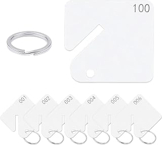 Audvln 100 White Plastic Slotted Key Tags Numbered 1-100, 1.5 Inch Durable Hangers for Key Cabinets, Lockers, Garages & Offices