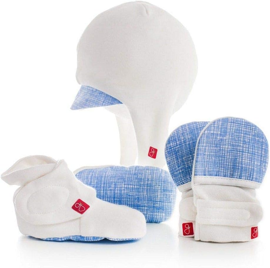 GOUMI KIDS Goumi Newborn Hat, Mitt and Bootie Set (Sketch Blue)