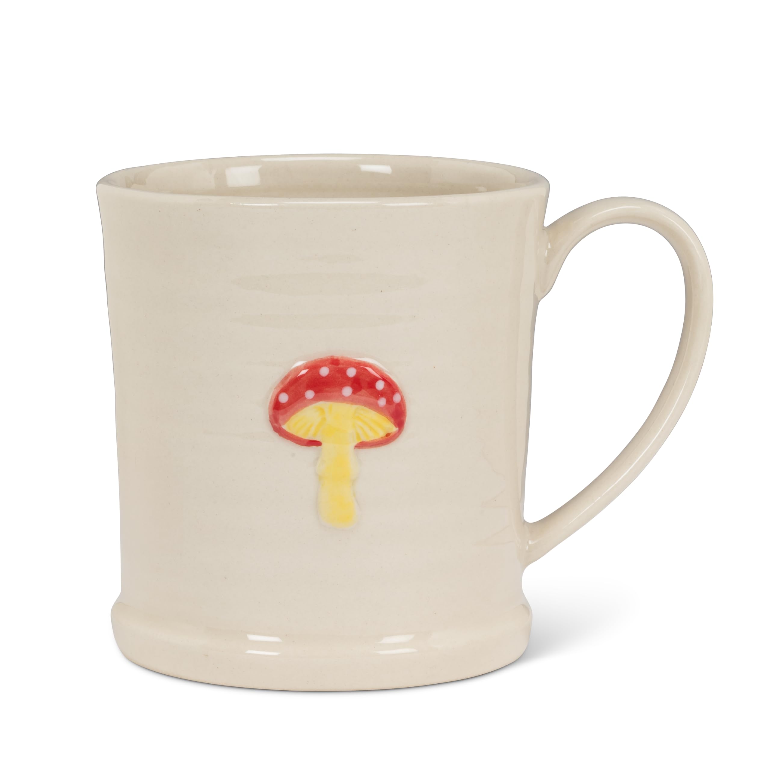 Abbott Collection Home Ivory/Red Rimmed With Mushroom Mug, Stoneware, 12 Oz Capacity, Multi-Color