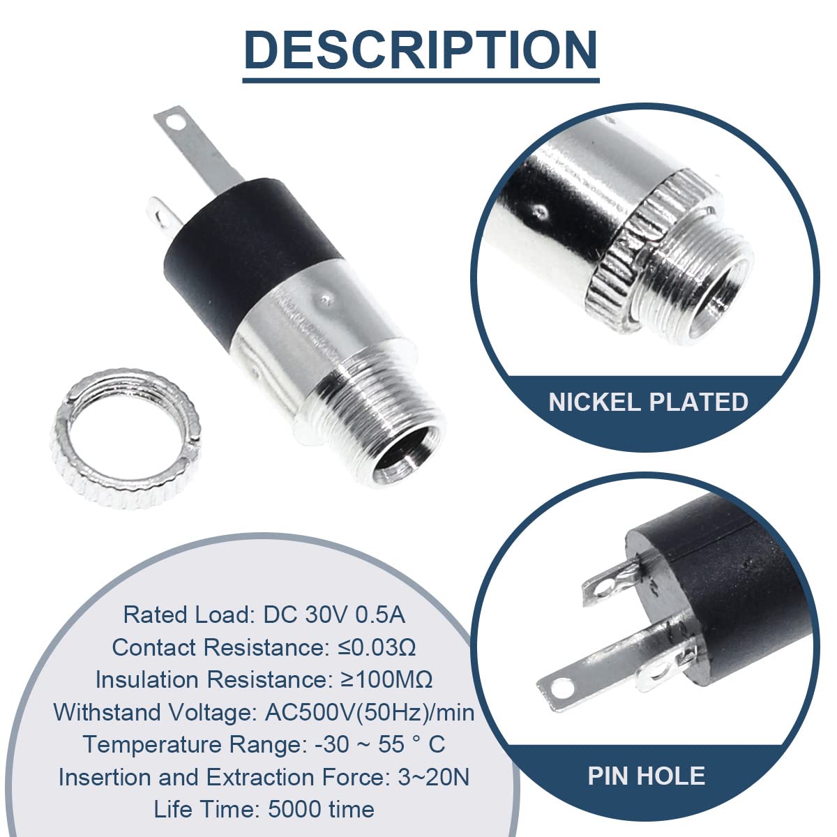 DAOKAI 10 Pcs 3.5mm Stereo Jack Panel Mount Nickel Plated Female