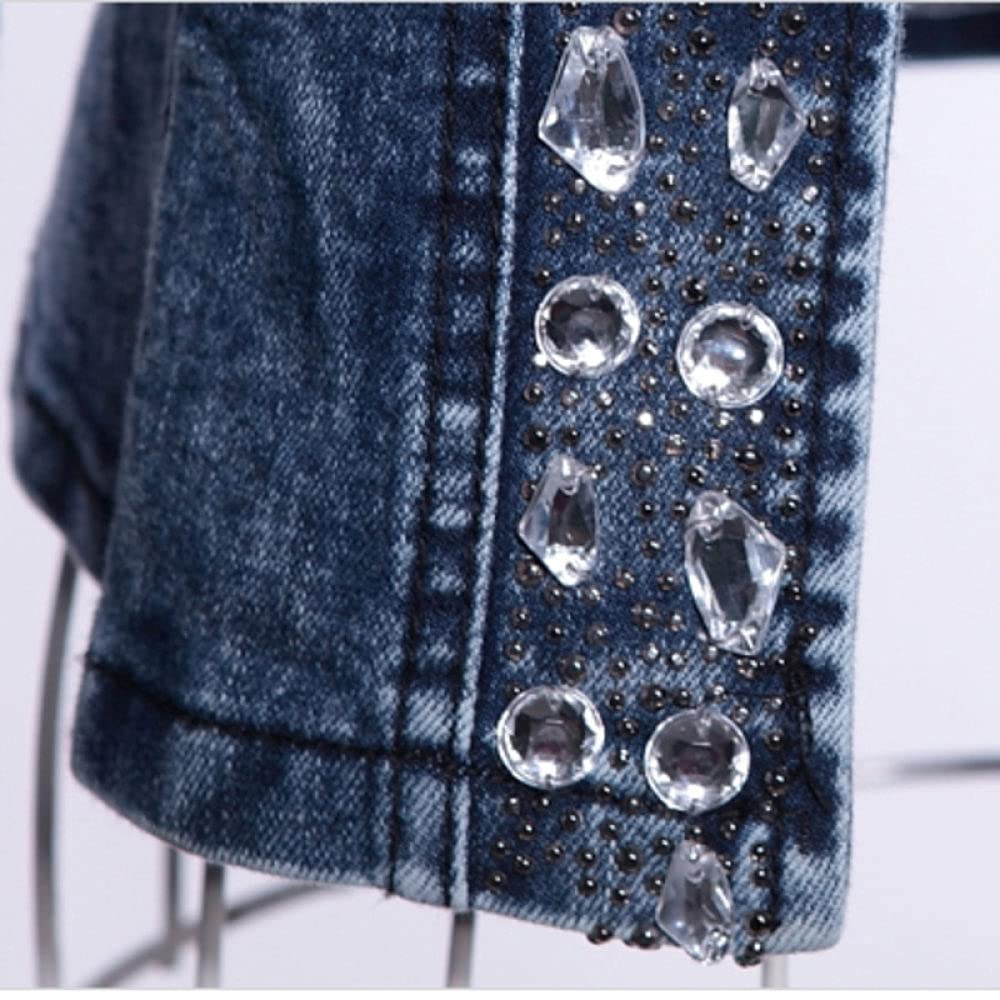 Giacca in Jeans Donna, Giacca Casual in Denim Girocollo, Giacca in Denim Slim Plus Size, Elegante Giacca Cardigan con Strass da Donna