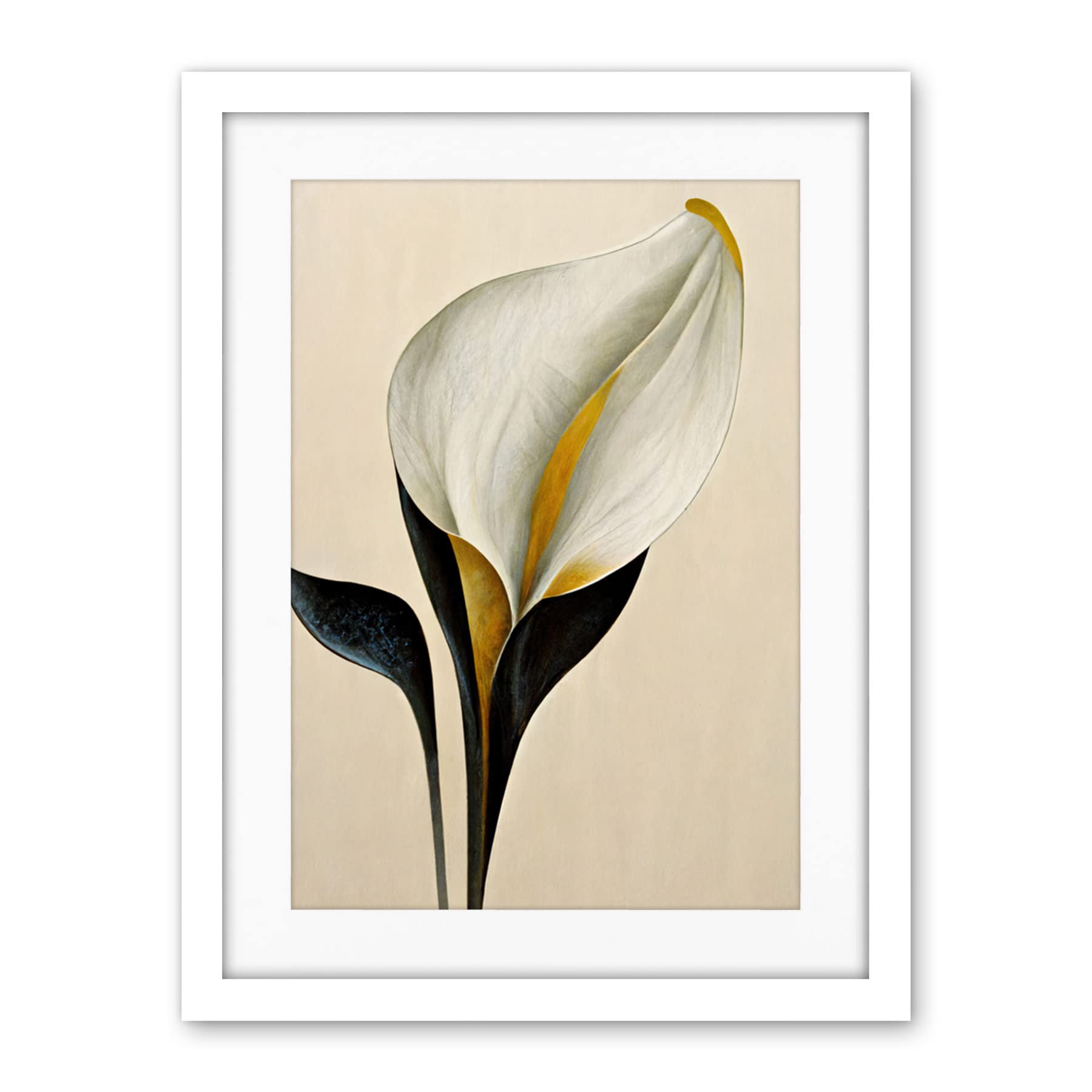 Wee Blue Coo Elegant Modern Calla Lily Black Gold Beige Artwork Framed Wall Art Print 18X24 Inch