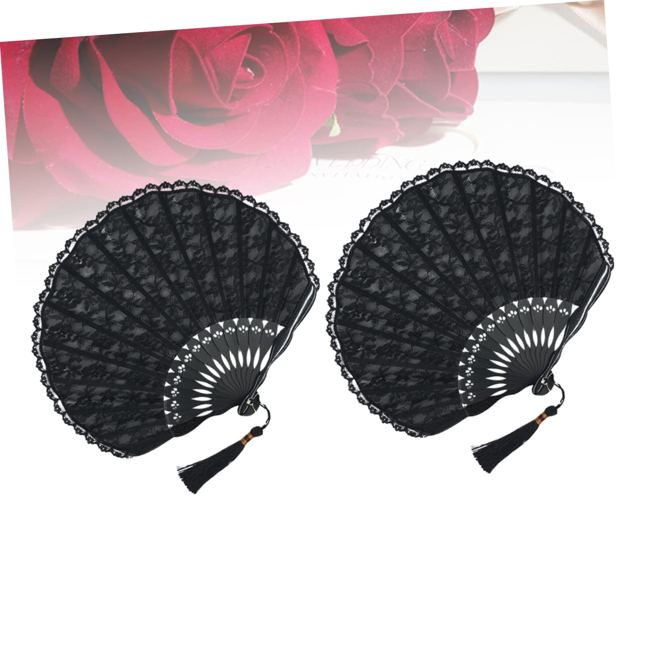 STOBAZA 6stücke Handgefertigte Fächer Im Retro Japanischen Stil Elegante Klappfächer Mit Spitzenverzierungen Partygeschenke Für Frauen Und Damen Schwarze Oberfläche Mit Spitzen