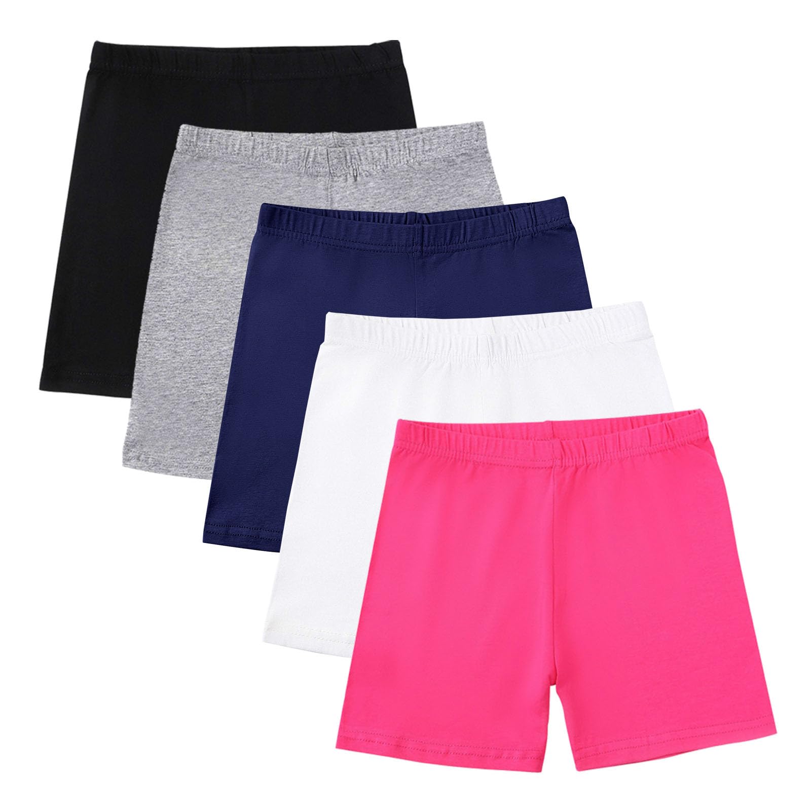 duxyoz Girls Shorts Pack of 5 Safety Underdress Pants for School Gym Breathable Comfy Kids Short Leggings for Girl Summer Underskirts Gymnastic Dance Boxer Shorts 5-6 Years