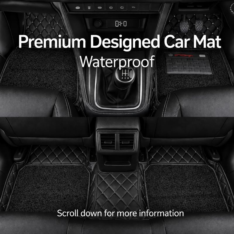 Image of SINEX Premium 7D car mat Full Set for Nissan Kicks (Model : 2019-2024) Luxury Leather Double Car Floor Mat Complete Set || 100% Waterproof and Washable Color : Black