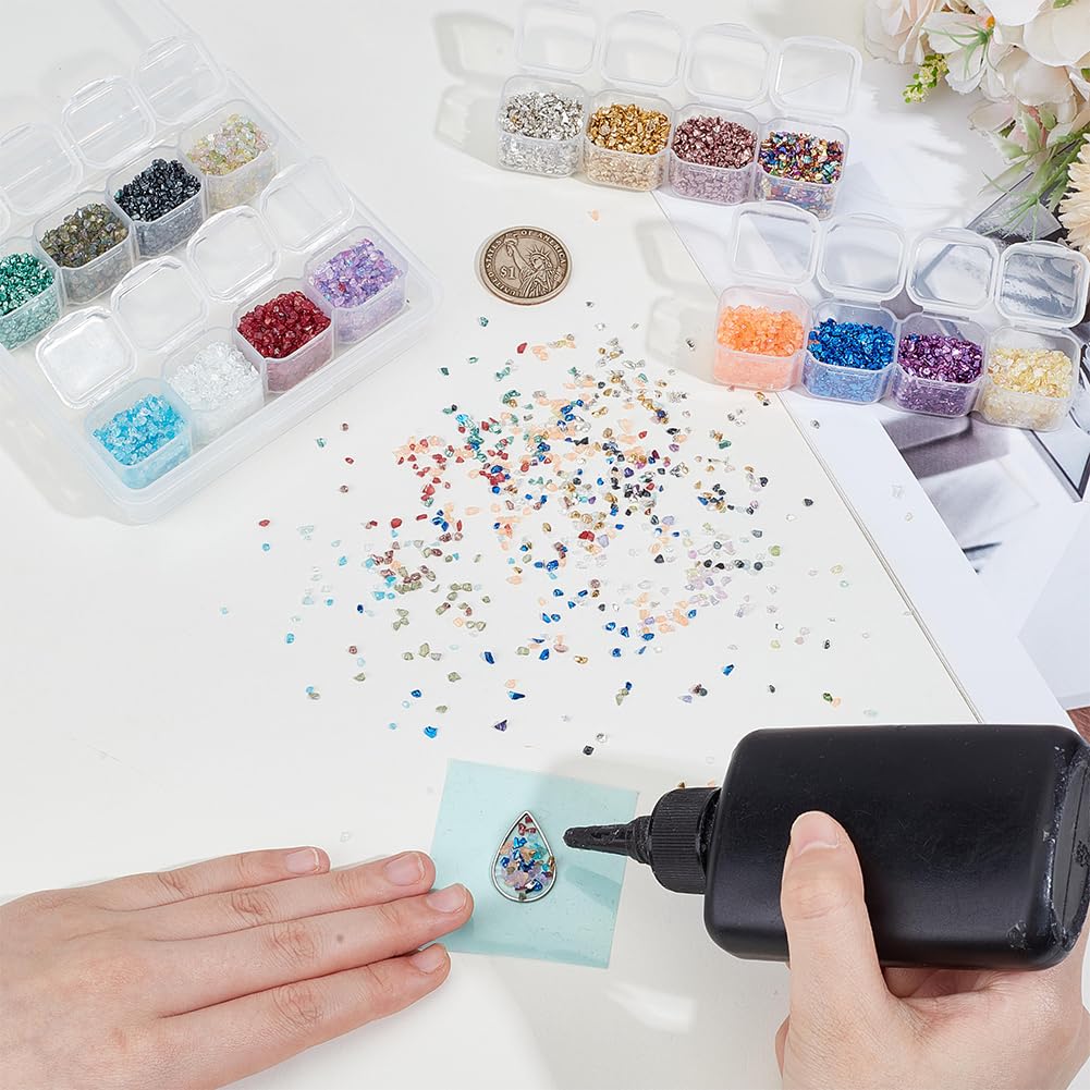 OLYCRAFT 342 pz 18 Colori Perline di Vetro Frantumato Chip di Vetro Frantumato Glitter Perline di Vetro Non Forate per Nail Art Artigianato Resina Fai da Te Cassa del Telefono Vasi Riempitivi