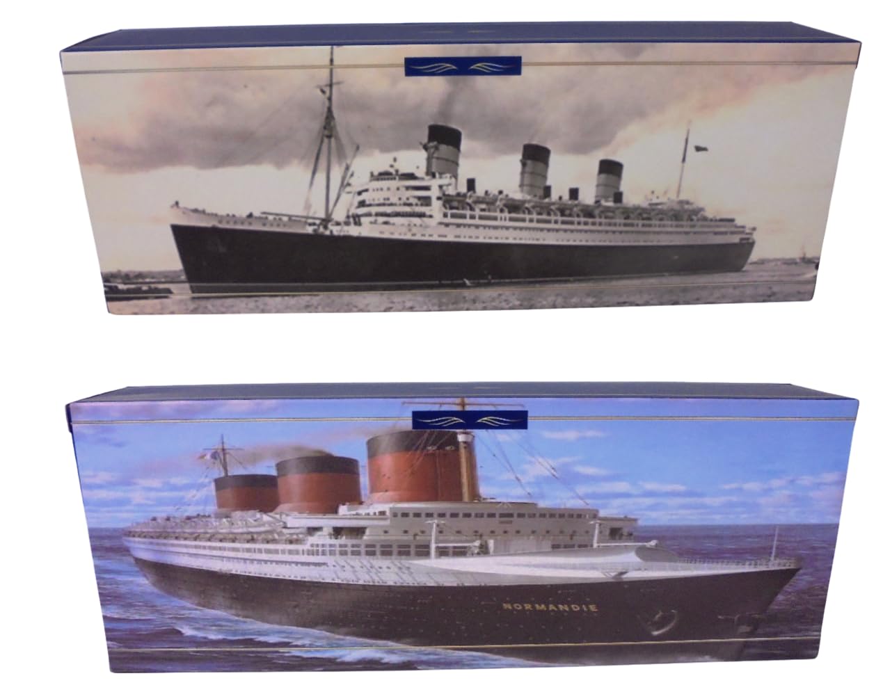 OPO 10 - Conjunto de 2 réplicas en Miniatura de los Famosos transatlánticos Normandie + RMS Queen Mary Escala 1/1250 es Decir 25 cm - PA2