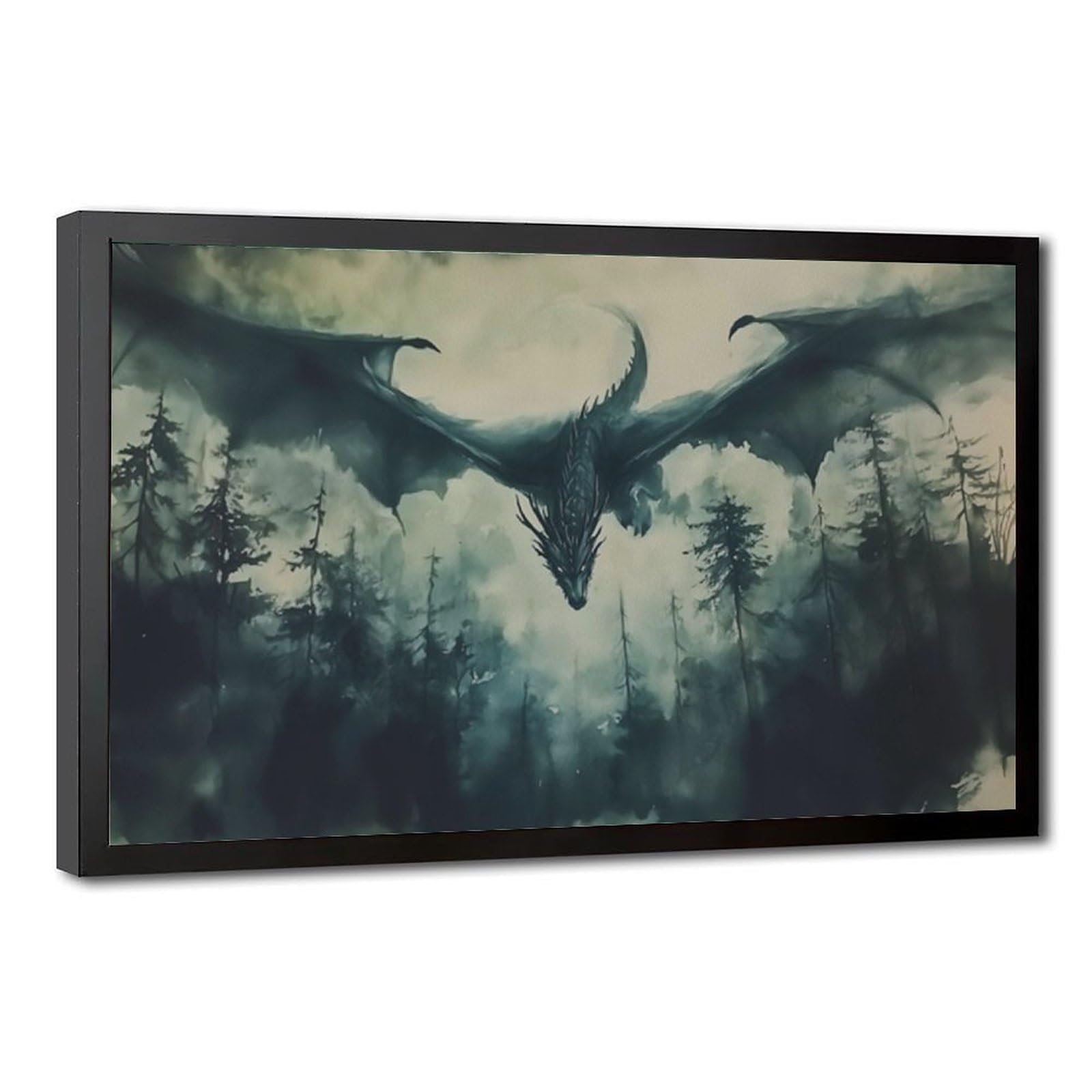 Bareronor Misty Forest Dragon Poster Canvas Poster Bedroom Decor Landscape Office Room Decor Gift 8" L X 12" W