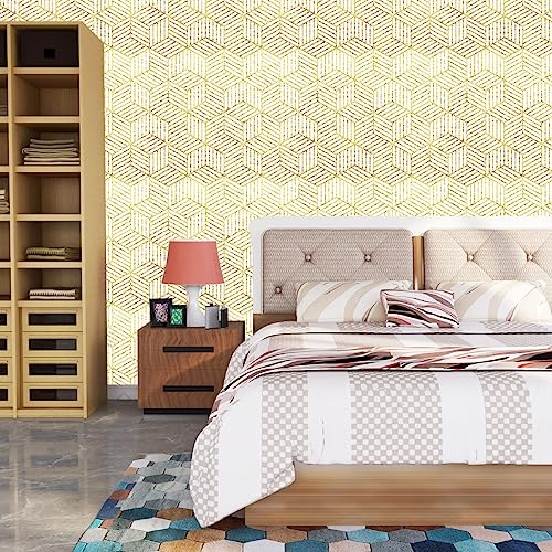 Image of Geometrical Gold Texture Self Adhesive Wallpaper Peel & Stick, Waterproof, Scratch Resistant 41cm x 244cm