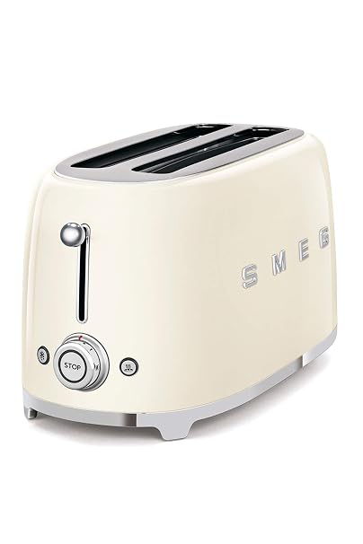 Smeg 2x4 TSF02CREU -Toaster 2 Schlitze für 4 Scheiben 6 Vergoldungsniveaus Heizfunktion Abtau- und Bagel- Funktion Sammelschublade 1500W Creme