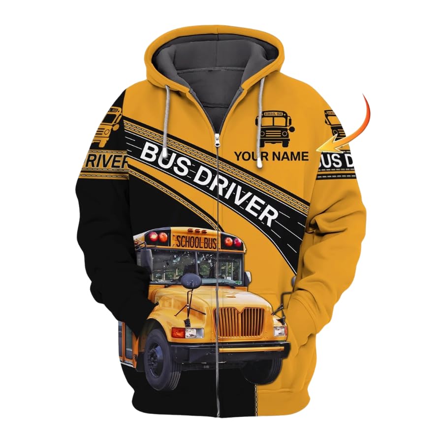 Personalized Bus Driver Men's Fleece Hooded Sweatshirt 3D Customize School Bus Printed Pullover Hoodie Men Women Collection 3