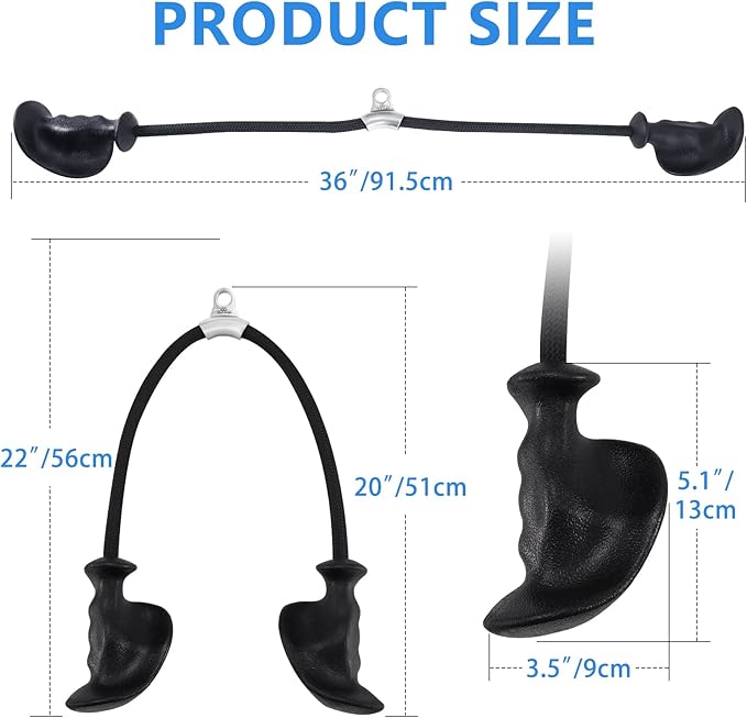 HXD-ERGO Ergonomic Triceps Cord Attachment, 36 Inch Pull Down Triceps Rope with Non-Slip Rubber Grip, Gym Training Accessories for Machine Pulldown Cable LAT (Black)