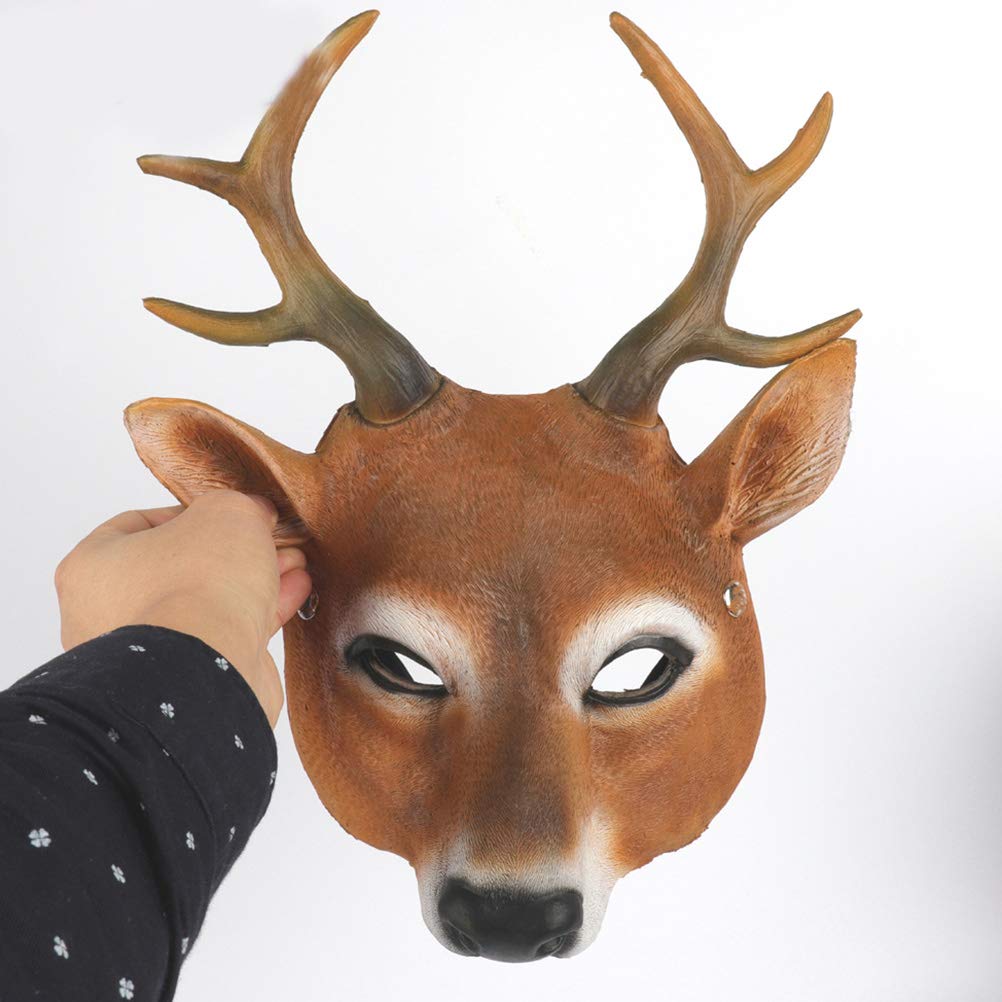 Cocoarm Reindeer Half Mask Deer Head Mask Antler Costume Handmade Lightweight Comfortable Lifelike Detailed for Halloween Christmas Carnival Party (Brown) - Image 2