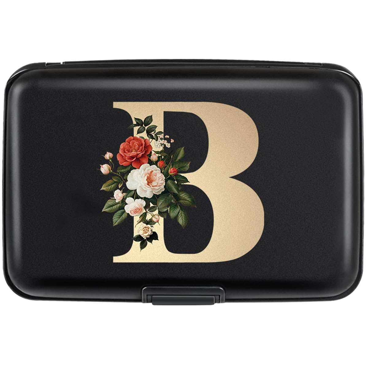 Simikol Credit Card Holder Personalized Initial Letter B Small Aluminum Wallet Rose Flower Card Case RFID Blocking Wallets for Women and Girls, B