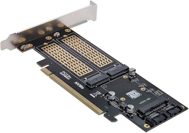 Cablecc PCI Express PCI-E 3.0 & Dual SATA to NGFF NVME MSATA M-Key B/M-Key SSD Card Adapter 3-in-1