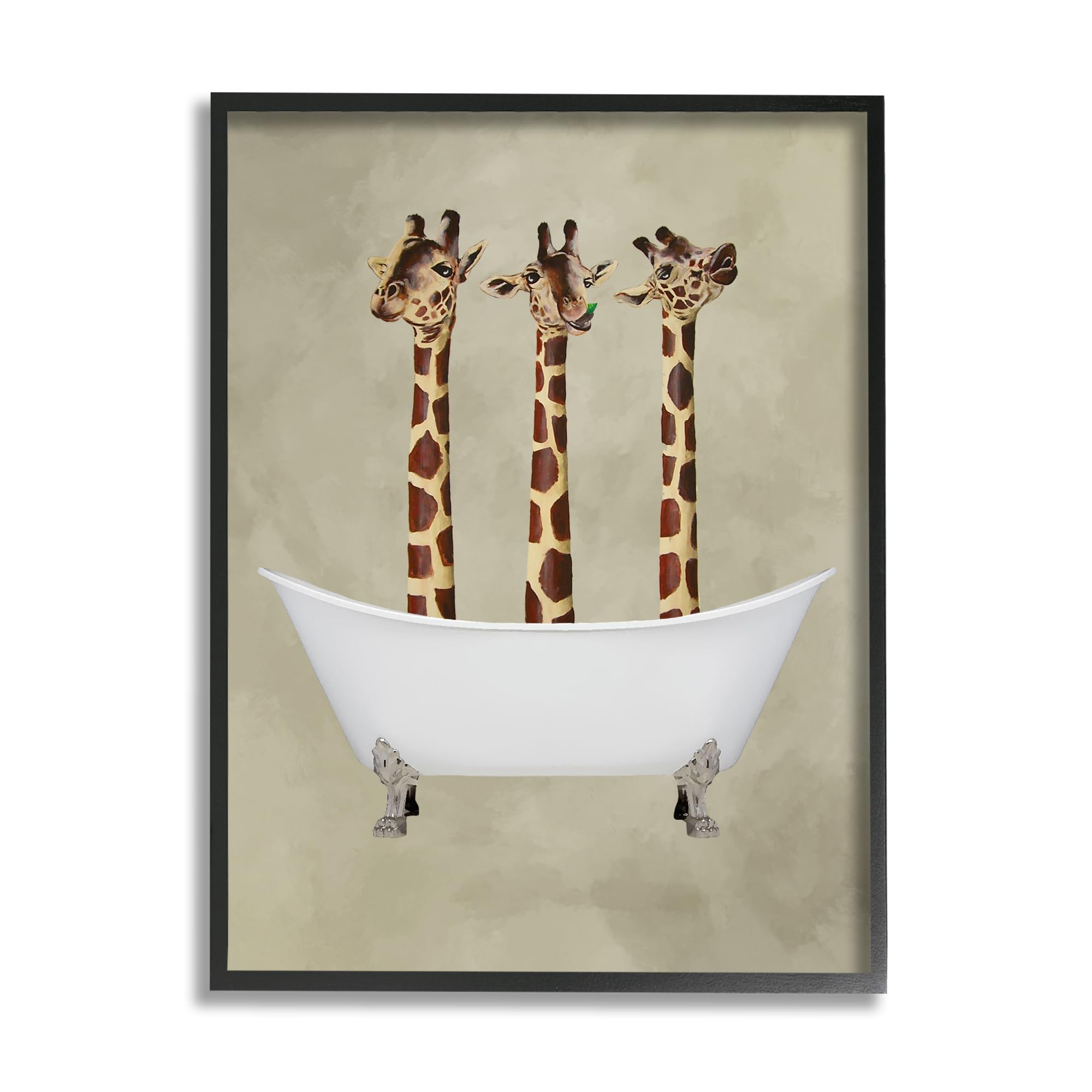 Stupell Industries 'Three Giraffes In A Bathtub', Framed Giclee Art, Black, 16 x 20 Inches, Easy to Hang and Sturdy, Made in USA, by Coco de Paris