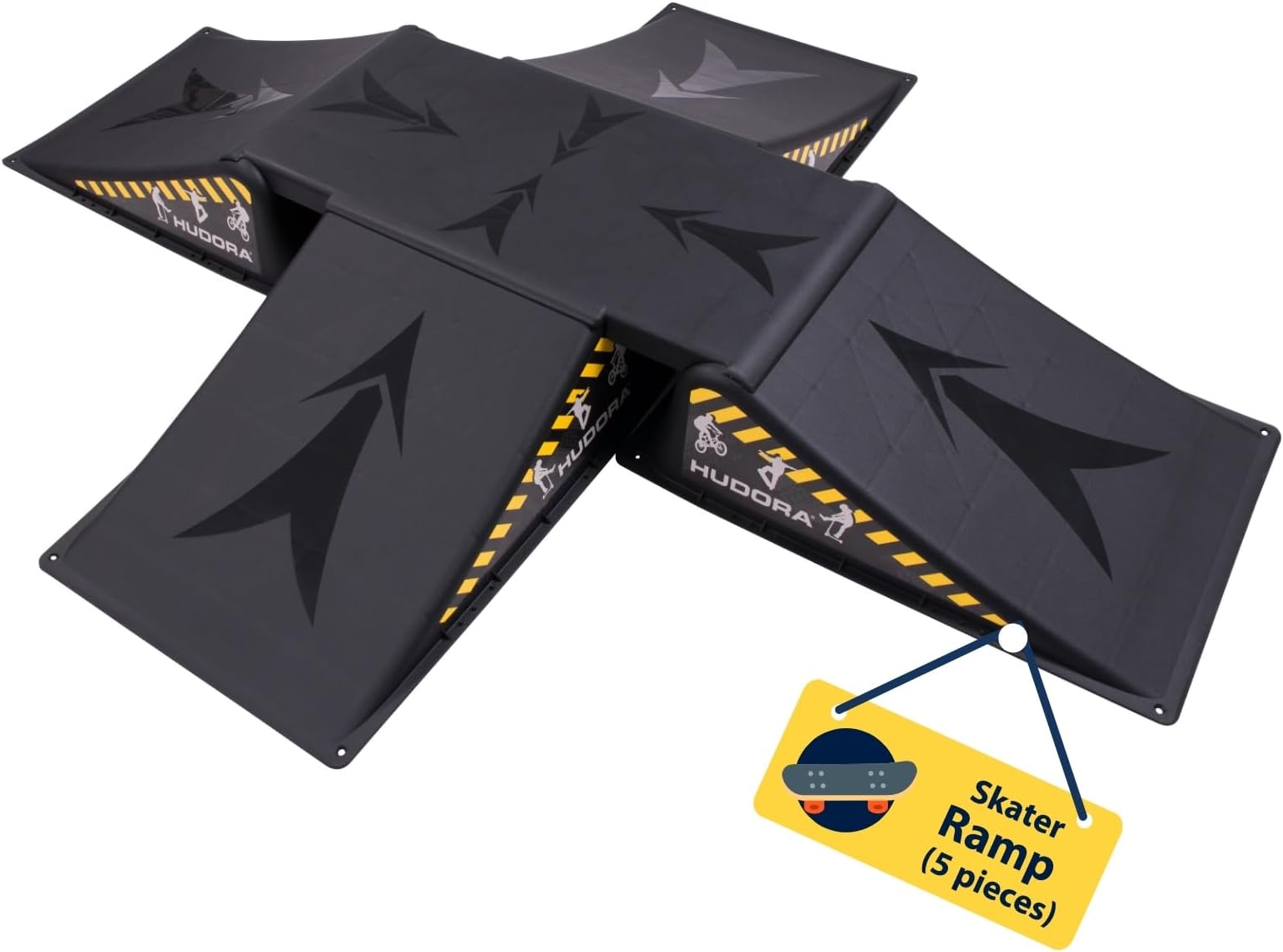 HUDORA Skate Ramp I 5-piece skateboard ramp set for yard & garden I Versatile plastic mini skateboard ramp for children & teenagers up to 80kg I Skatepark equipment for home use